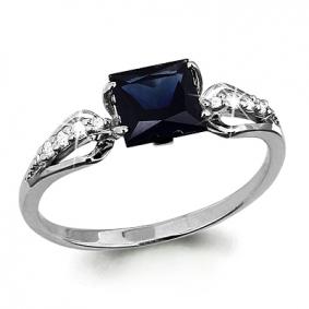 Кольцо из белого золота AQUAMARINE 961841 с бриллиантом и сапфиром 961841 фото
