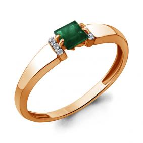 Золотое кольцо AQUAMARINE 961869ки с бриллиантом и изумрудом 961869ки фото