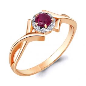 Золотое кольцо AQUAMARINE 962249к с бриллиантом и рубином 962249к фото