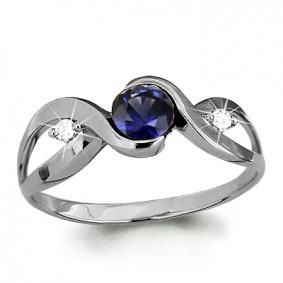 Кольцо из белого золота AQUAMARINE 962296с с бриллиантом и сапфиром 962296с фото