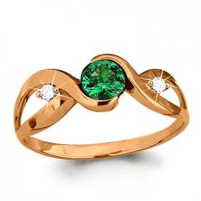 Золотое кольцо AQUAMARINE 962297к с бриллиантом и изумрудом 962297к фото