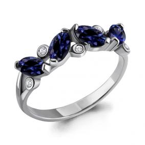 Кольцо из белого золота AQUAMARINE 962336 с бриллиантом и сапфиром 962336 фото