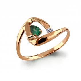 Золотое кольцо AQUAMARINE 962435ки с бриллиантом и изумрудом 962435ки фото