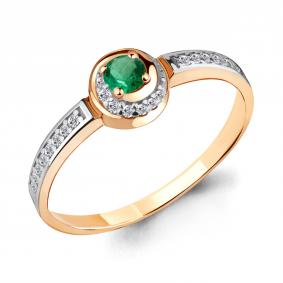 Золотое кольцо AQUAMARINE 962753ки с бриллиантом и изумрудом 962753ки фото