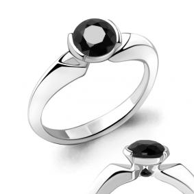 Кольцо из белого золота AQUAMARINE 963243Ч с чёрным бриллиантом 963243Ч фото