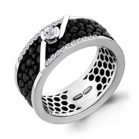 Кольцо из белого золота AQUAMARINE с бриллиантом и кожей ската 963304 963304 фото