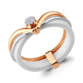 Золотое кольцо AQUAMARINE 963356к с бриллиантом и керамикой 963356к фото