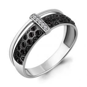 Кольцо из белого золота AQUAMARINE 963565АЧ с бриллиантом и чёрным бриллиантом 963565АЧ фото