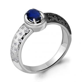 Кольцо из белого золота AQUAMARINE 963615Чс с бриллиантом и сапфиром 963615Чс фото