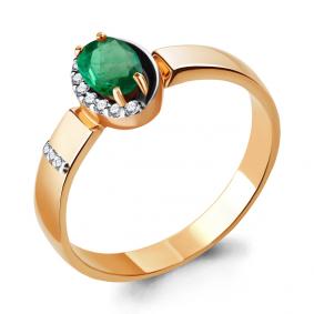 Золотое кольцо AQUAMARINE 963628Аки с бриллиантом и изумрудом 963628Аки фото