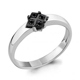 Кольцо из белого золота AQUAMARINE 963643Ч с чёрным бриллиантом 963643Ч фото