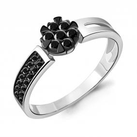 Кольцо из белого золота AQUAMARINE 963666Ч с чёрным бриллиантом 963666Ч фото