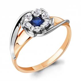 Золотое кольцо AQUAMARINE 963779кс с бриллиантом и сапфиром 963779кс фото