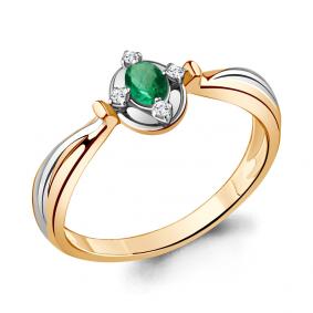 Золотое кольцо AQUAMARINE 963862ки с бриллиантом и изумрудом 963862ки фото