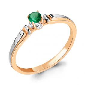Золотое кольцо AQUAMARINE 963910ки с бриллиантом и изумрудом 963910ки фото