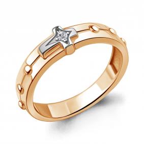 Золотое кольцо Крест AQUAMARINE с бриллиантом 964078к 964078к фото