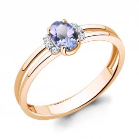 Золотое кольцо AQUAMARINE 964243к с бриллиантом и танзанитом 964243к фото