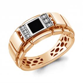 Золотое кольцо AQUAMARINE 964444Чк с бриллиантом и ониксом 964444Чк фото