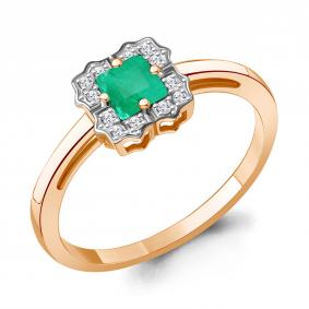 Золотое кольцо AQUAMARINE 964499ки с бриллиантом и изумрудом 964499ки фото