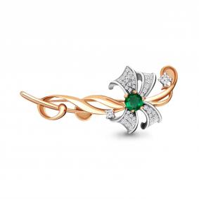 Золотая брошь AQUAMARINE 971000ки с бриллиантом и изумрудом 971000ки фото