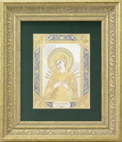 Икона из серебра ручной работы Божией Матери Семистрельная 9803015-з-1 9803015-з-1 фото