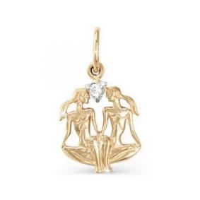 Золотая подвеска Знак зодиака Близнецы КЮЗ Del'ta с фианитом D030043 D030043 фото