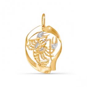 Золотая подвеска Знак зодиака Рак КЮЗ Del'ta с фианитом D030333 D030333 фото