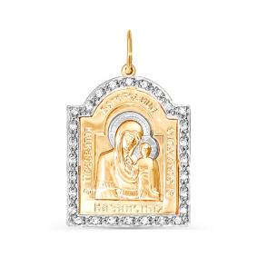 Золотая подвеска-иконка Божией Матери Казанская КЮЗ Del'ta с фианитом D030365 D030365 фото