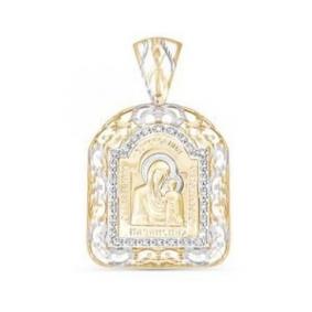 Золотая подвеска-иконка Божией Матери Казанская КЮЗ Del'ta с фианитом D030385 D030385 фото