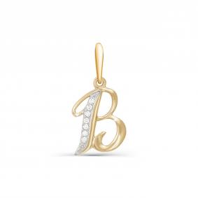 Золотая подвеска-буква В КЮЗ Del'ta с фианитом D030721 D030721 фото
