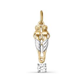 Золотая подвеска Знак зодиака Близнецы КЮЗ Del'ta с фианитом D031350 D031350 фото
