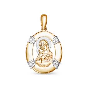 Золотая подвеска Иконка Божией Матери Владимирская КЮЗ Del'ta с фианитом D031739 D031739 фото