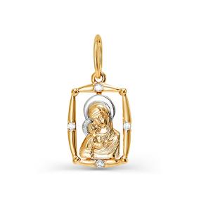 Золотая подвеска Иконка Божией Матери Владимирская КЮЗ Del'ta с фианитом D031771 D031771 фото