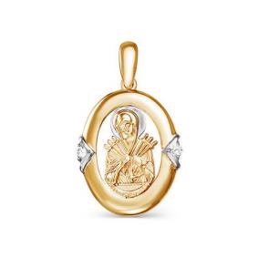 Золотая подвеска-иконка Божией Матери Семистрельная КЮЗ Del'ta с фианитом D031994 D031994 фото