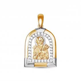 Золотая подвеска-иконка Божией Матери Семистрельная КЮЗ Del'ta с фианитом D031998 D031998 фото