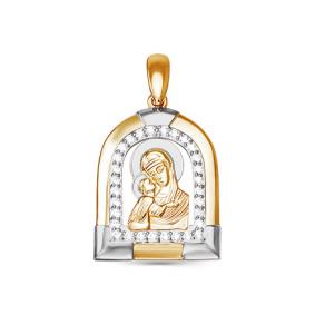 Золотая подвеска Иконка Божией Матери Владимирская КЮЗ Del'ta с фианитом D031999 D031999 фото