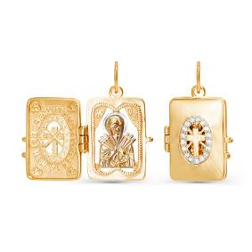 Золотая подвеска-иконка Божией Матери Семистрельная КЮЗ Del'ta с фианитом D032011 D032011 фото