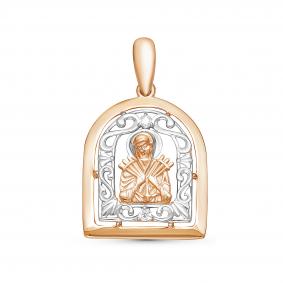 Золотая подвеска-иконка Божией Матери Семистрельная КЮЗ Del'ta с фианитом D032112 D032112 фото