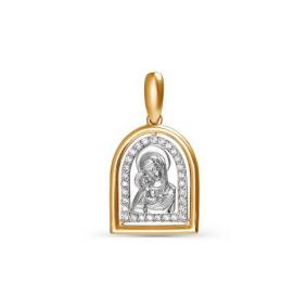 Золотая подвеска-иконка Божией Матери Владимирская КЮЗ Del'ta с фианитом D032192 D032192 фото