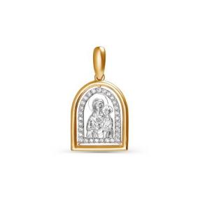 Золотая подвеска-иконка Божией Матери Казанская КЮЗ Del'ta с фианитом D032196 D032196 фото