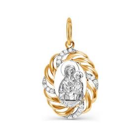 Золотая подвеска-иконка Божией Матери Казанская КЮЗ Del'ta с фианитом D032220 D032220 фото