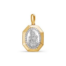Золотая подвеска-иконка Божией Матери Семистрельная КЮЗ Del'ta с фианитом D032245 D032245 фото