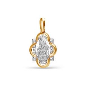 Золотая подвеска-иконка Божией Матери Семистрельная КЮЗ Del'ta с фианитом D032263 D032263 фото