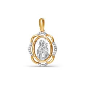 Золотая подвеска-иконка Божией Матери Казанская КЮЗ Del'ta с фианитом D032292 D032292 фото