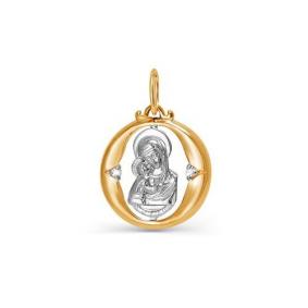 Золотая подвеска Иконка Божией Матери Владимирская КЮЗ Del'ta с фианитом D032373 D032373 фото