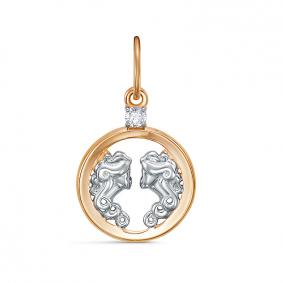 Золотая подвеска Знак зодиака Близнецы КЮЗ Del'ta с фианитом D033080 D033080 фото