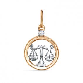 Золотая подвеска Знак зодиака Весы КЮЗ Del'ta с фианитом D033084 D033084 фото