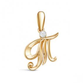 Золотая подвеска буква Т КЮЗ Del'ta с фианитом D034240 D034240 фото