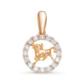 Золотая подвеска Знак зодиака Телец КЮЗ Del'ta с фианитом D035796 D035796 фото