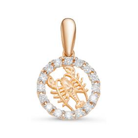 Золотая подвеска Знак зодиака Рак КЮЗ Del'ta с фианитом D035798 D035798 фото